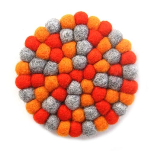 Picture of Global Groove GLG50058-02L 8 in. Crafts Hand Crafted Felt Ball Wool Trivet Mat From Nepal - Round Pad Chakra, Oranges