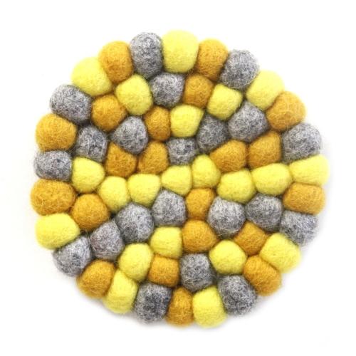 Picture of Global Groove GLG50058-03L Round Chakra Hand Crafted Felt Ball Trivets from Nepal, Yellows