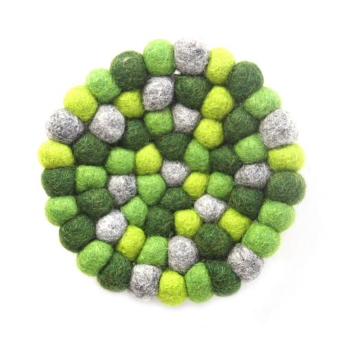 Picture of Global Groove GLG50058-04L Round Chakra Hand Crafted Felt Ball Trivets from Nepal, Greens
