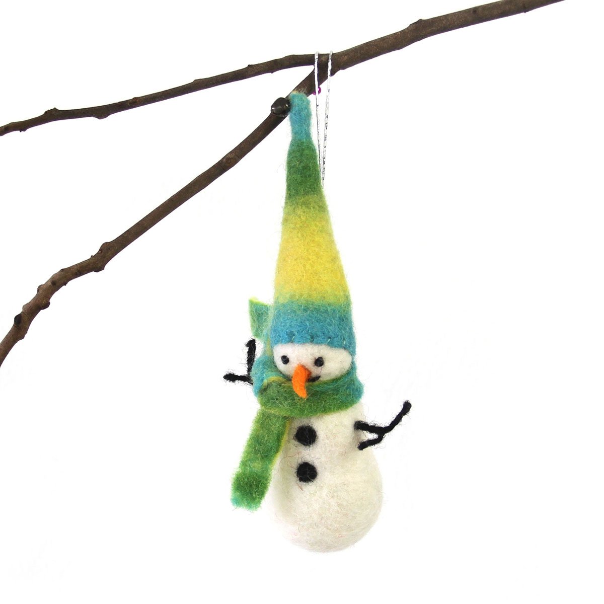 GLG60035-01 Crafts Hand Crafted Wool Felt Christmas Or Winter Ornaments From Nepal, Snowman