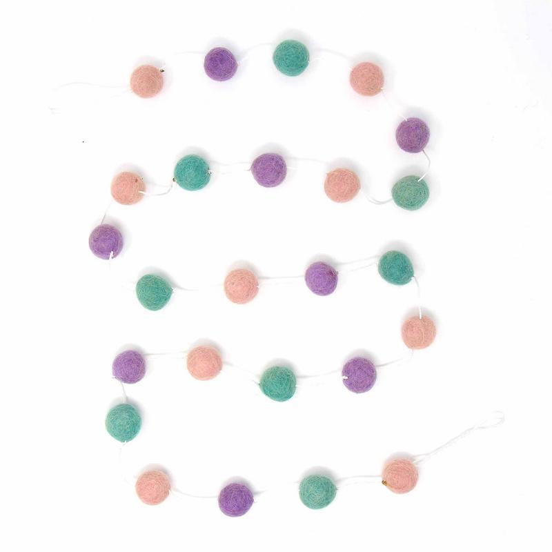 Handcrafted Felt Pom Pom Garland - Pink Lavender & Turquoise - 5 ft - Handmade
