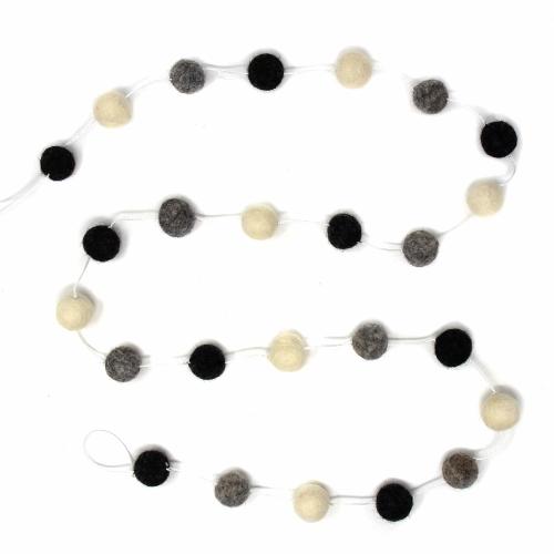 Hand Crafted Felt - Pom Pom Garlands - White - Black & Gray