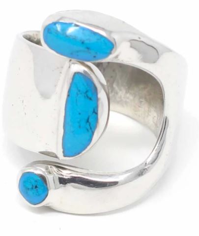 UP2019240-8 Alpaca Silver Wrap Ring, Turquoise - Size 8