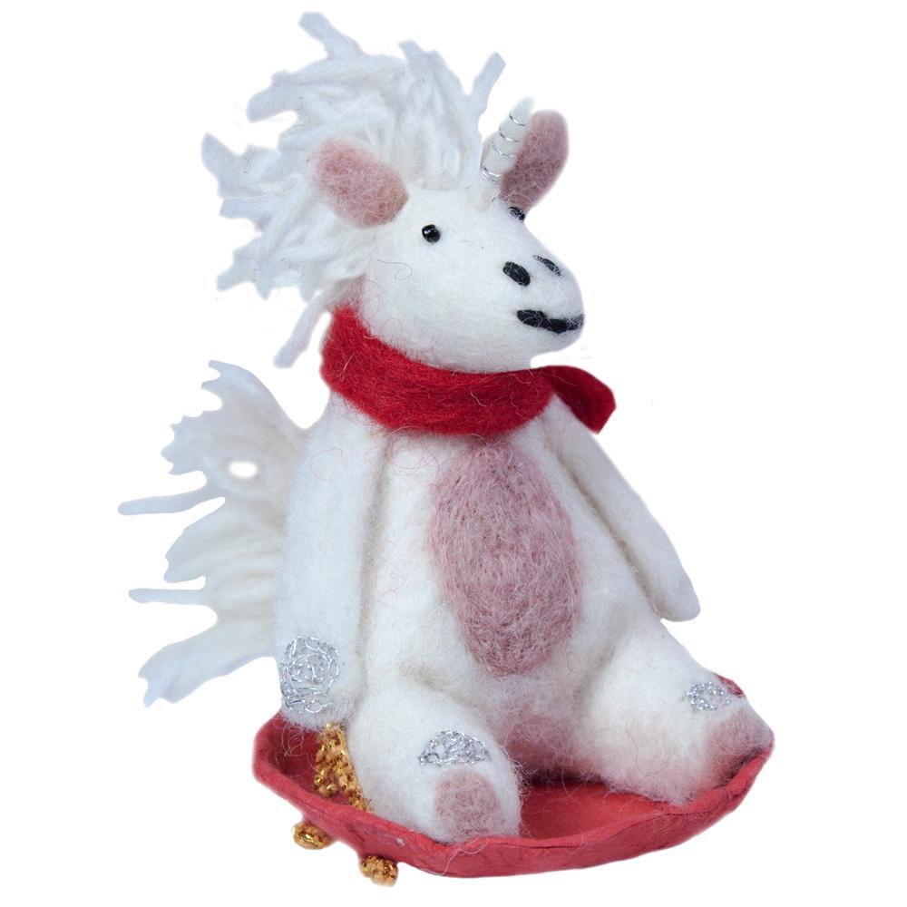 DZI471295000 Sledding Unicorn Felt Ornament
