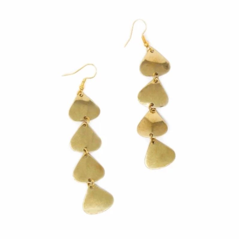 IX10AZX9038 3.14 in. Geometric Tiered Brass Drop Earrings