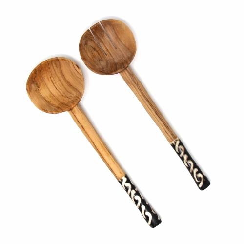 KWF009-BMR 10 in. Olive Serving Set with Batik Bone Handles