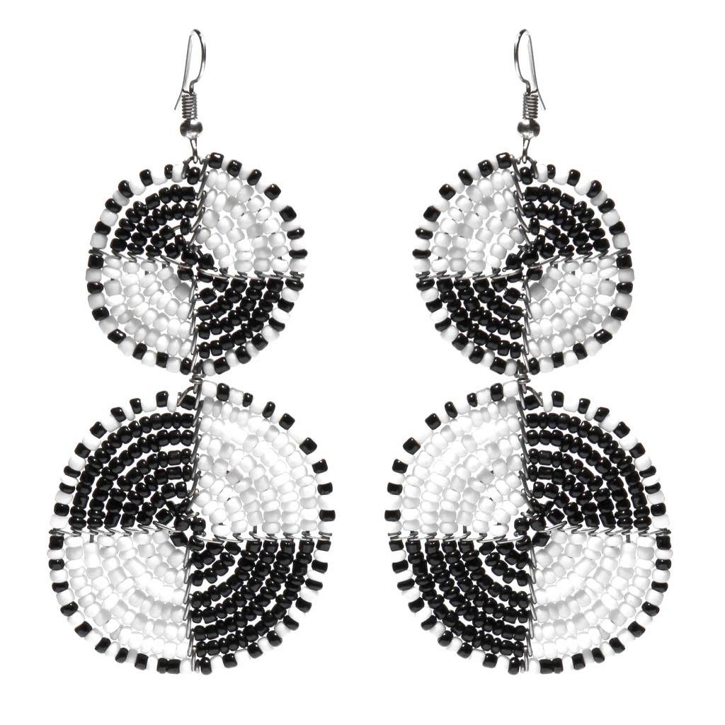Picture of Jedando KWJ2XCE-WB Maasai Bead Double Circle Dangle Earrings&#44; White & Black