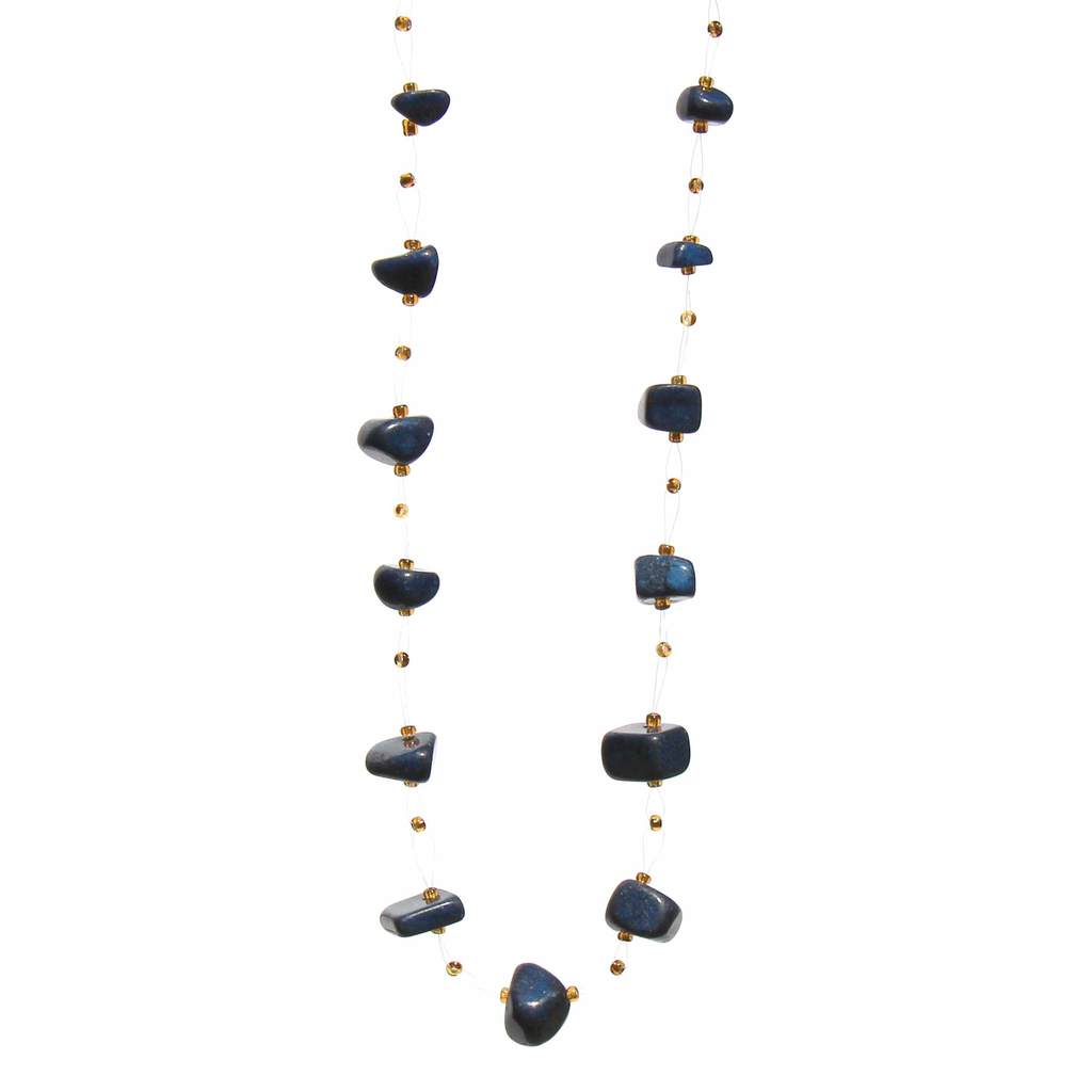 KWJMSN-DB Floating Stone & Maasai Bead Necklace, Navy