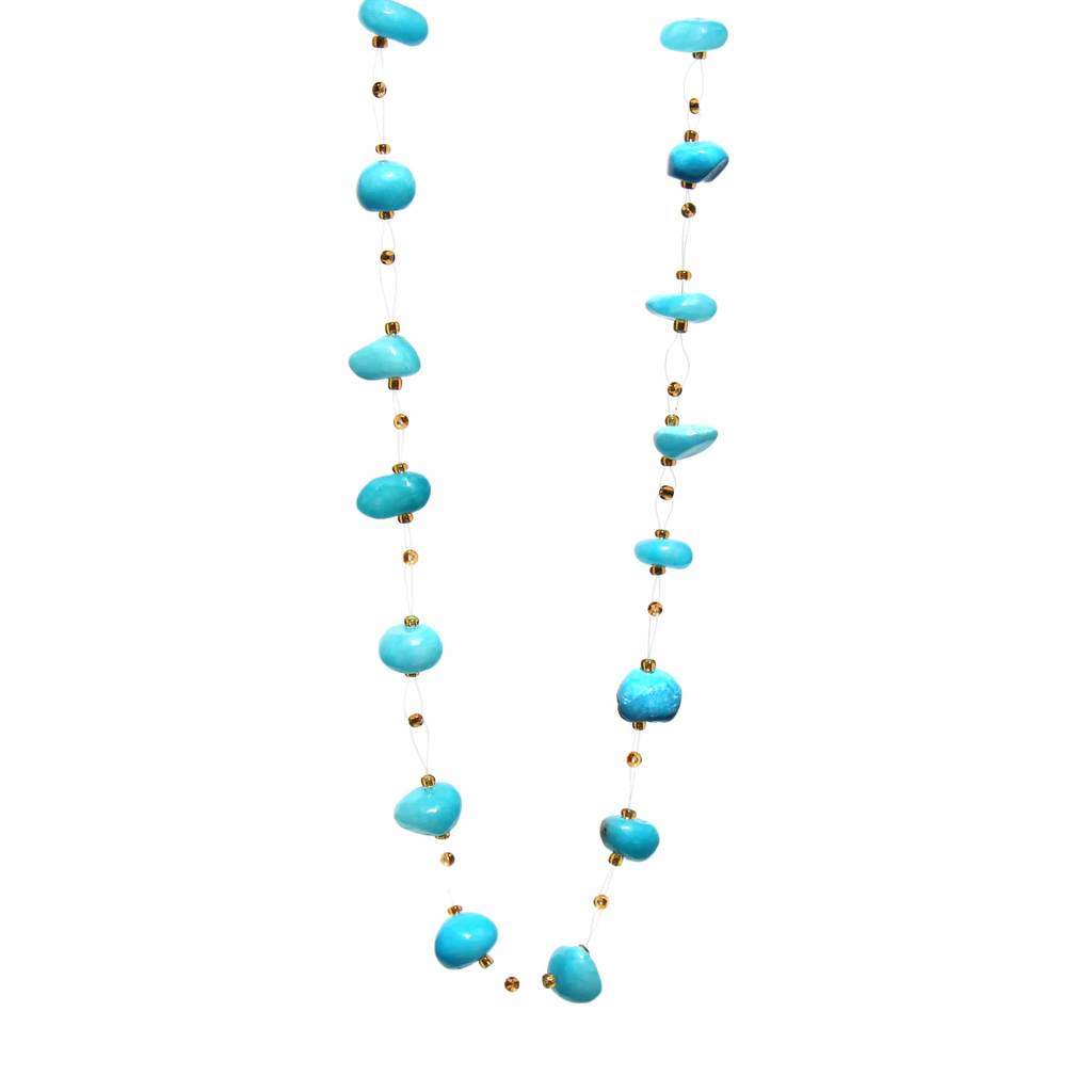 KWJMSN-TQ Floating Stone & Maasai Bead Necklace, Turquoise