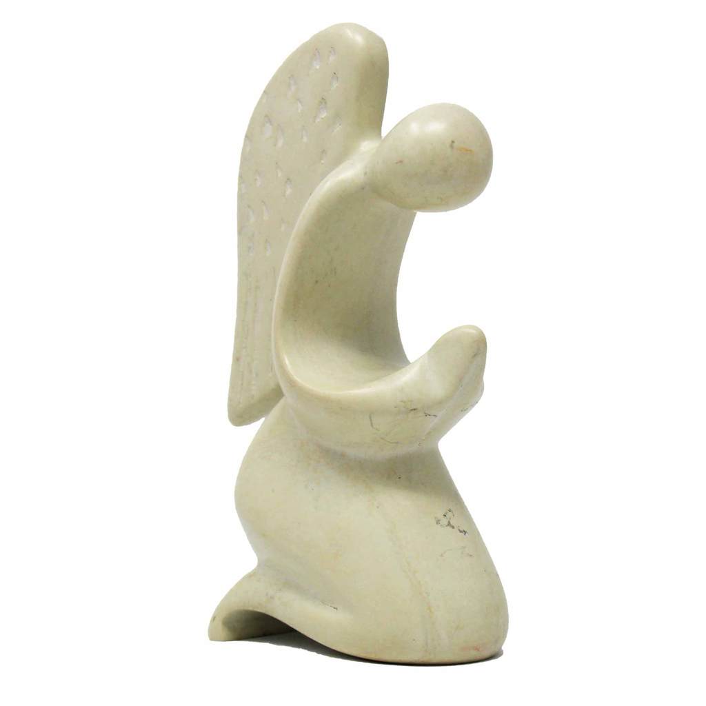 KSAAPRY-N Praying Angel Soapstone Sculpture, Natural Stone