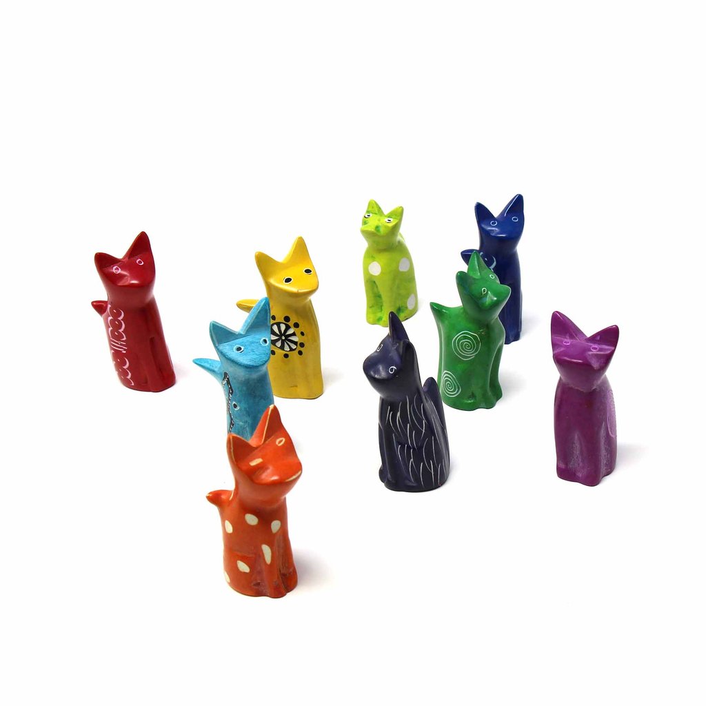 KSASMCAT-5PK Soapstone Tiny Sitting Cats Sculpture, Assorted Colors - Pack of 5
