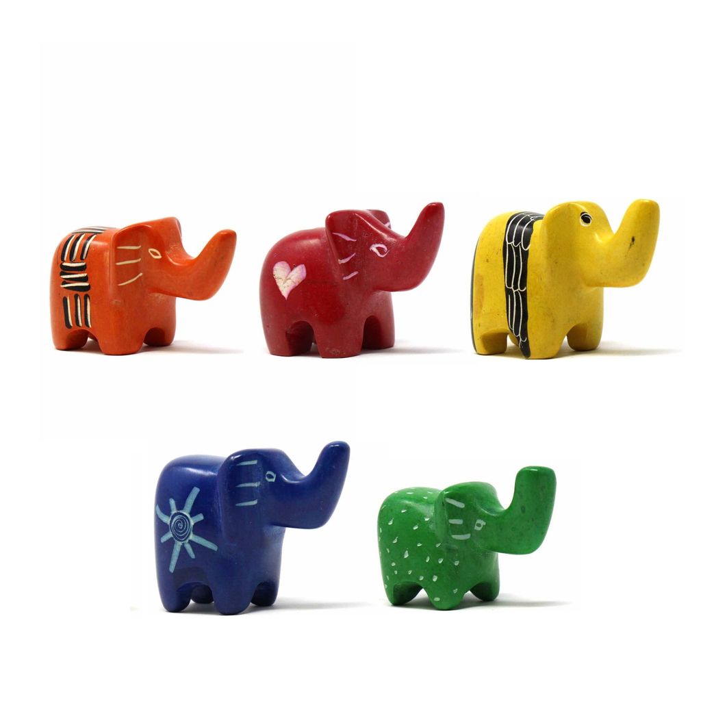 KSASMELE-5PK Soapstone Tiny Elephants Sculpture, Assorted Colors - Pack of 5