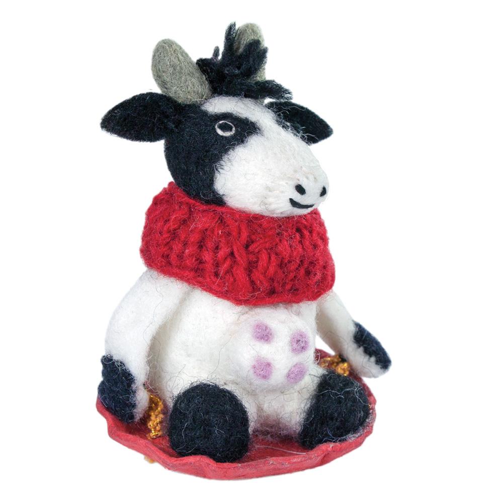 Picture of Wild Woolies DZI471294000 Handmade & Fair Trade Bessie the Cow Felt Holiday Ornament