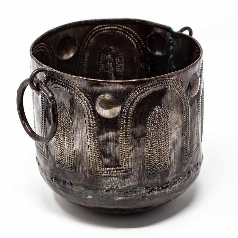 HMDBWLSM Handmade & Fair Trade Hammered Metal Container with Round Handles