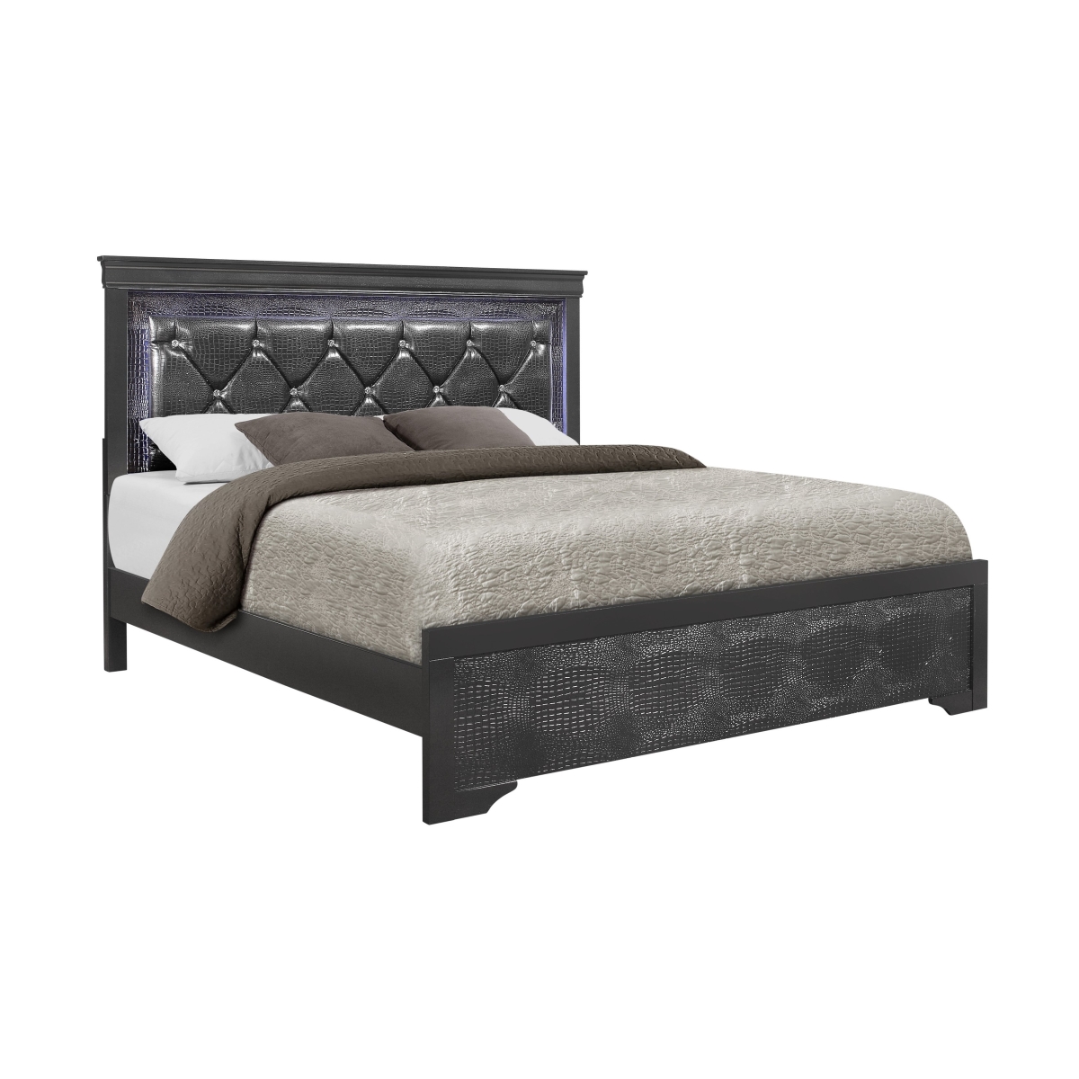 POMPEI-GR-QB Pompei Metallic Grey Queen Size Bed with LED Light -  Global Furniture USA