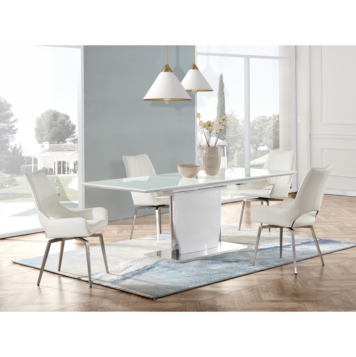D2279DTPlusD4878DC-BLK Enjoy Silver & White Dining Table -  Global Furniture USA, D2279DT+D4878DC-BLK