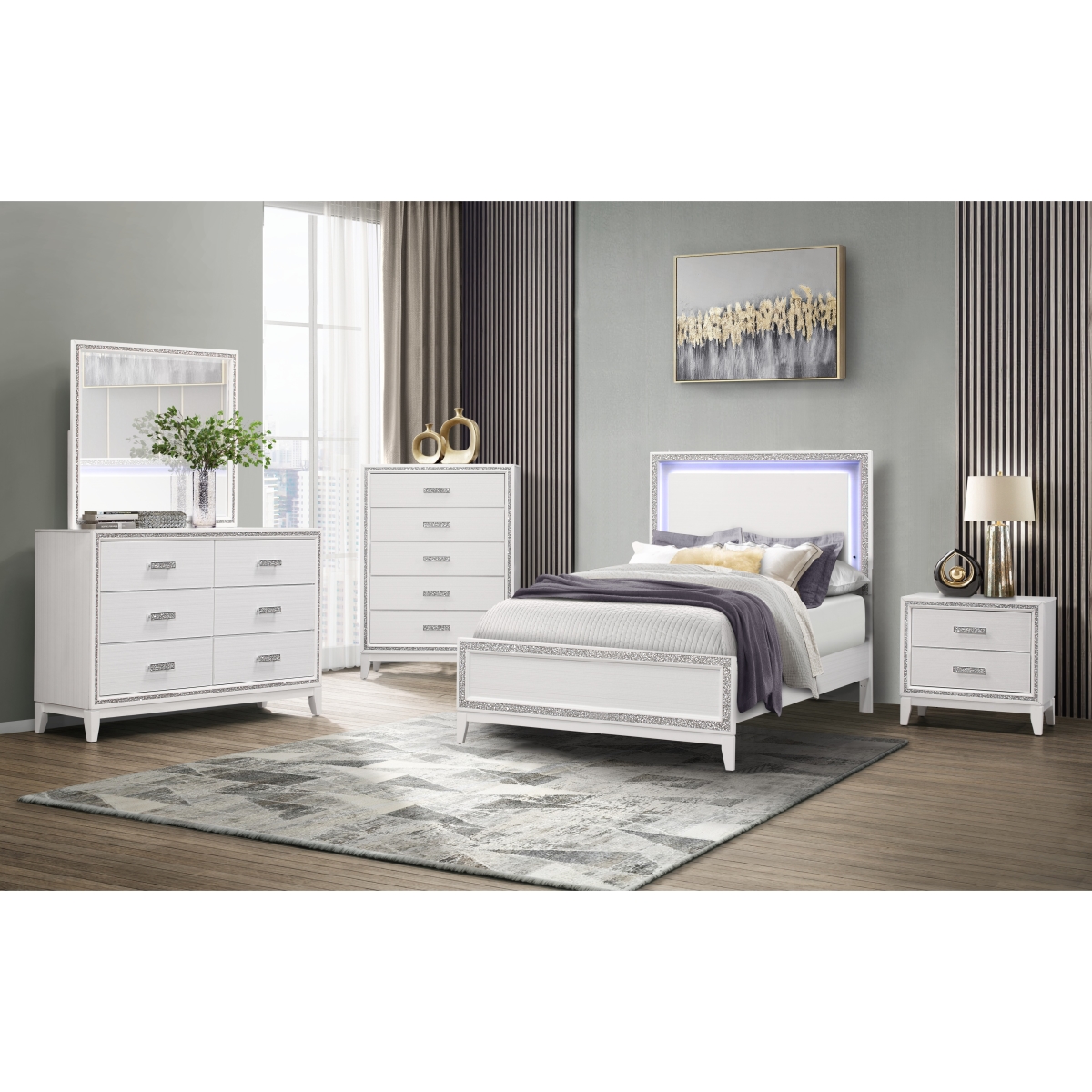 LILY-WHITE-QBG Lily White Queen Size Bed Group -  Global Furniture USA