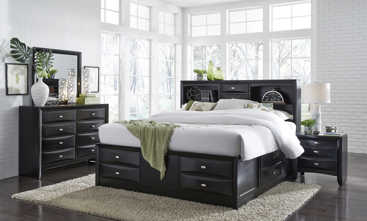 LINDA-BL-KBG-M Linda Black King Size Bed Group -  Global Furniture USA, LINDA-BL-KBG (M)