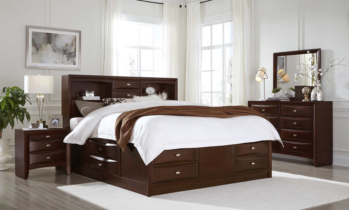 LINDA-M-QBG-M Linda Merlot Dark Brown Queen Size Bed Group -  Global Furniture USA, LINDA-M-QBG (M)