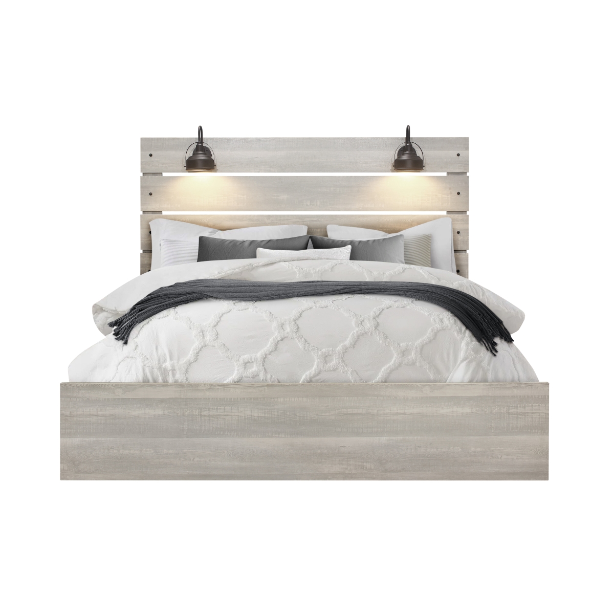 LINWOOD-WHITE WASH-KB-N Linwood White Wash King Size Bed with Lamps -  Global Furniture USA