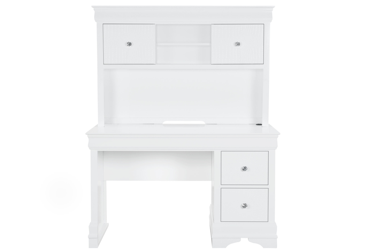 POMPEI-WH-DESKPlusHUTCH Pompei Metallic White Desk with Hutch -  Global Furniture USA, POMPEI-WH-DESK+HUTCH