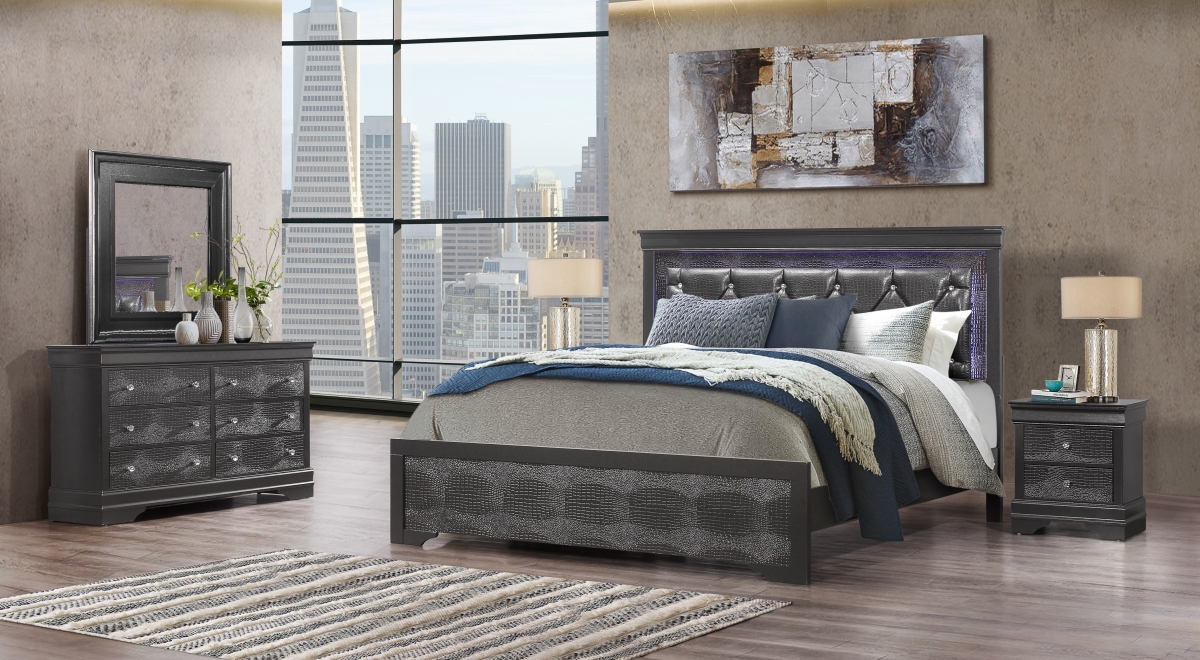 POMPEI-GR-QBG Pompei Metallic Dark Gray Queen Size Bed Group with LED -  Global Furniture USA