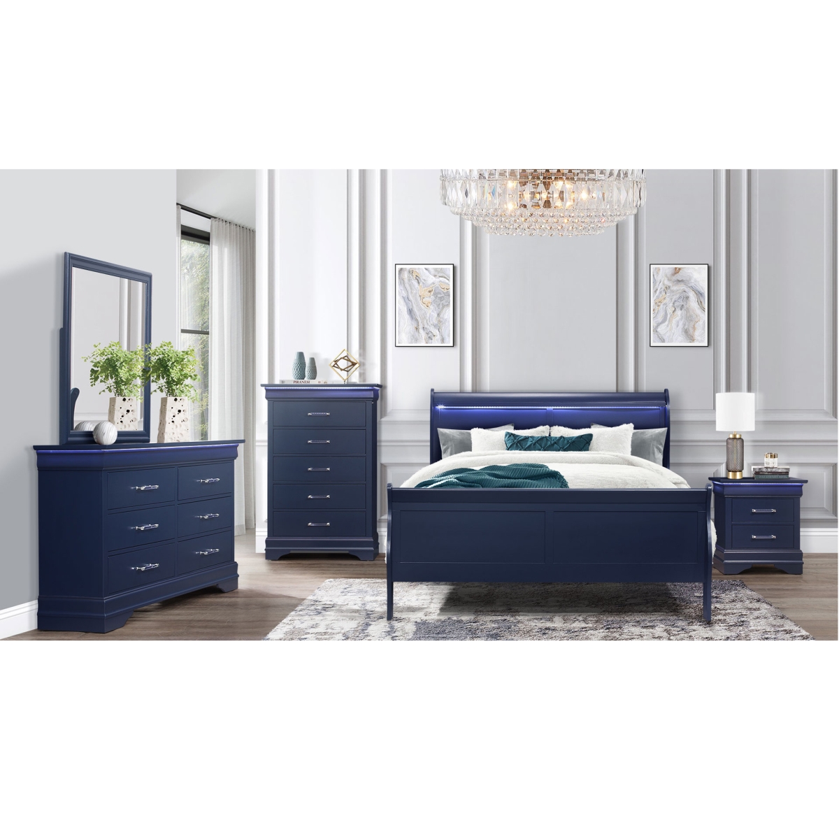 CHARLIE-BLUE-KBG Charlie Blue King Size Bed Group with LED -  Global Furniture USA