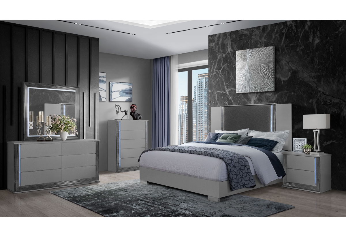 YLIME-SMOOTH SILVER-KBG W- VANITY SET Ylime Smooth Silver King Size Bed Group with Vanity Set -  Global Furniture USA, YLIME-SMOOTH SILVER-KBG W/ VANITY SET