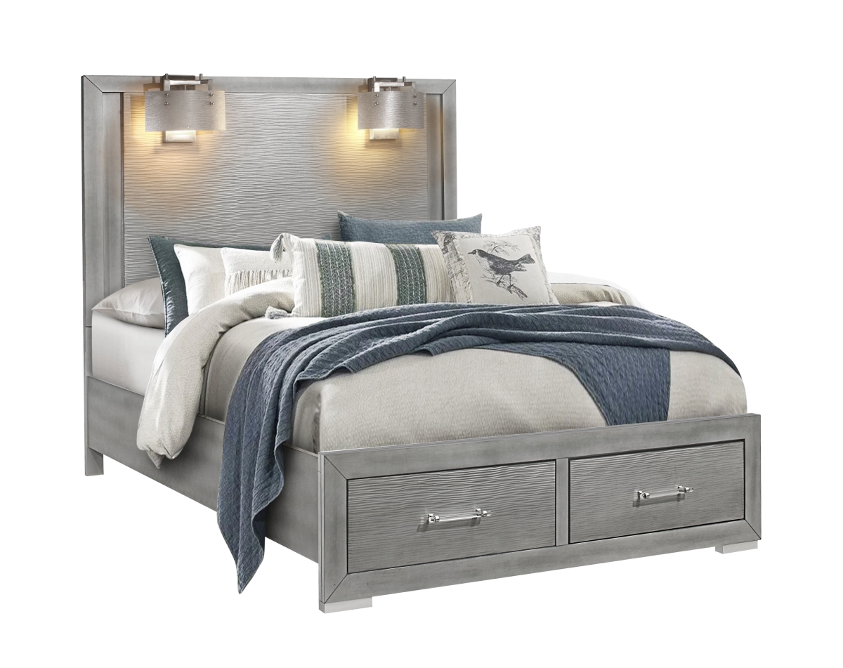 TIFFANY-SILVER-QB W- LAMPS Tiffany Silver Queen Size Bed with Lamps -  Global Furniture USA, TIFFANY-SILVER-QB W/ LAMPS