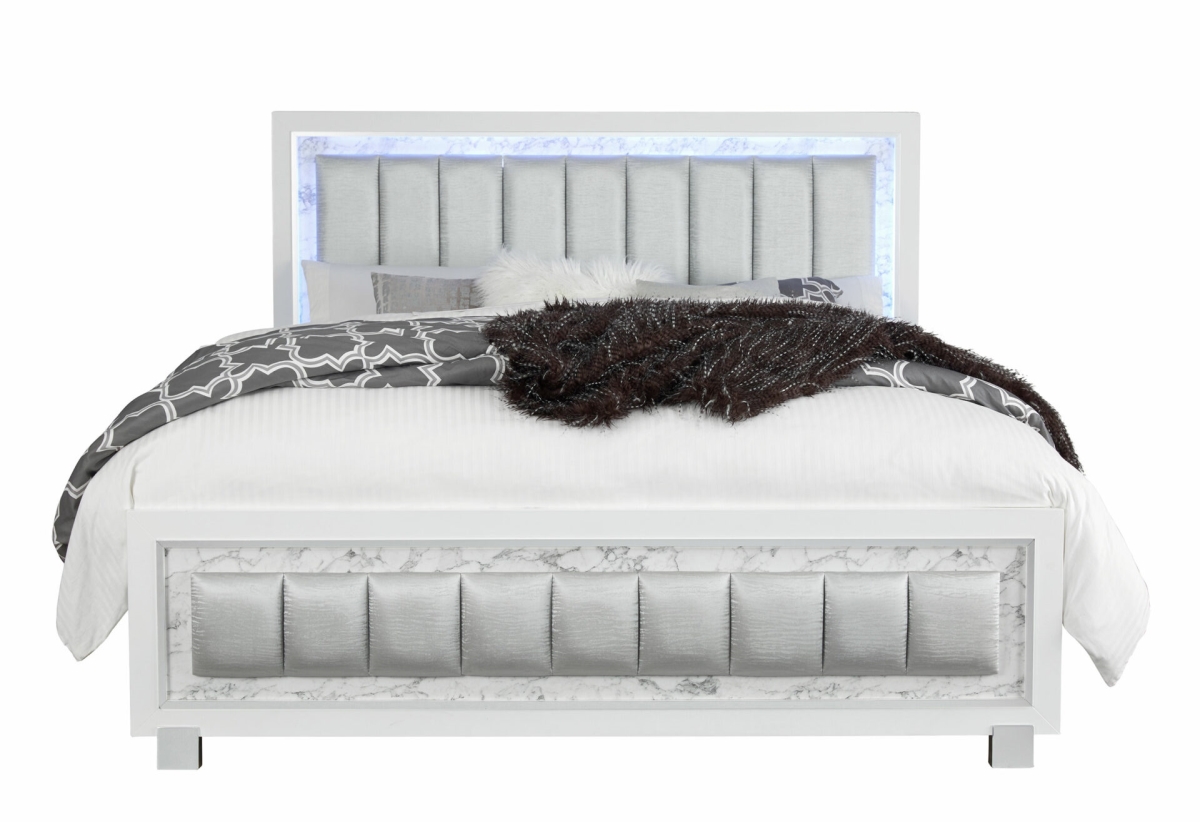 Picture of Global Furniture USA SANTORINI-METALLIC WHITE-KB-1 BOX-ECOM Santorini Metallic White King Size Bed in A Box