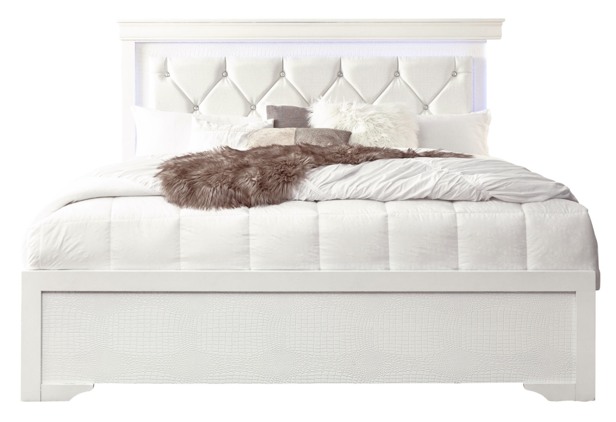 Picture of Global Furniture USA POMPEI-WHITE-FB W- LED-N Metallic White Full Bed with LED