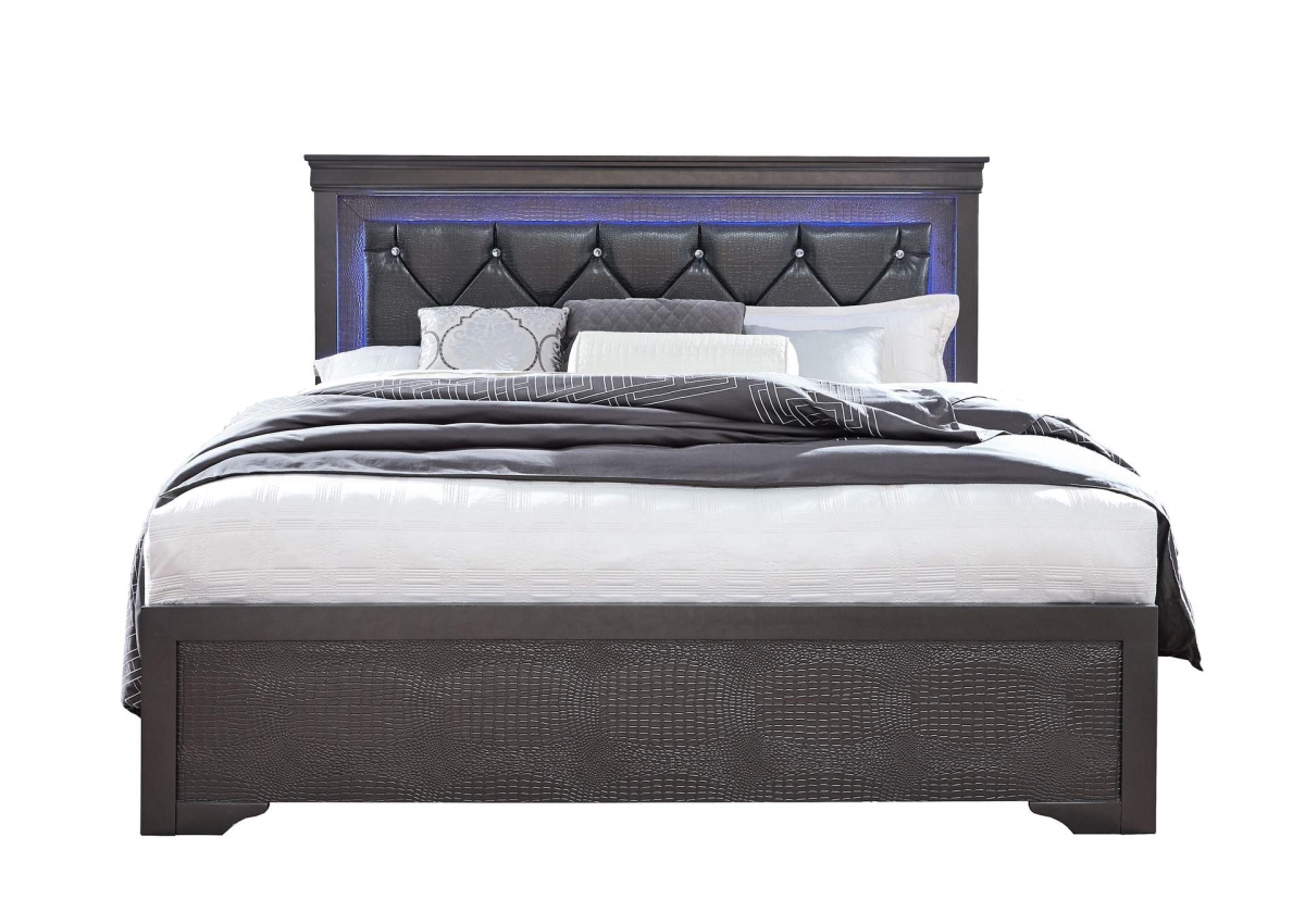 Picture of Global Furniture USA POMPEI-GR-FBG-N Metallic Grey Full Bed with LED