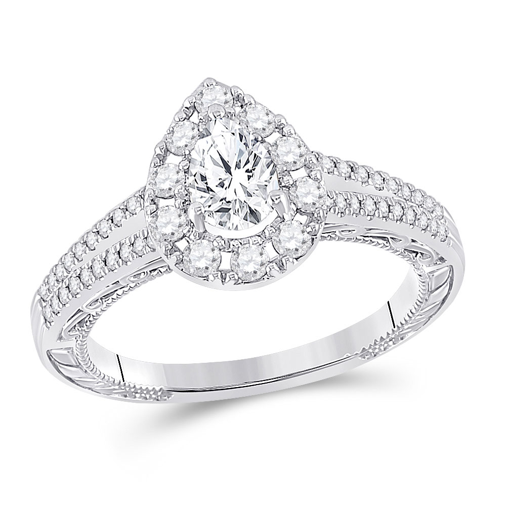 Picture of GND 152257 14KT White Gold Pear Diamond Solitaire Bridal Engagement Ring - 1 CTTW
