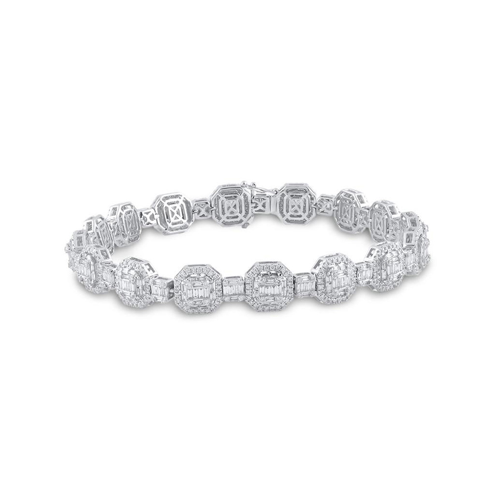 155812 14KT White Gold Baguette Diamond Link Bracelet for Men - 6 & 0.25 CTTW -  GND