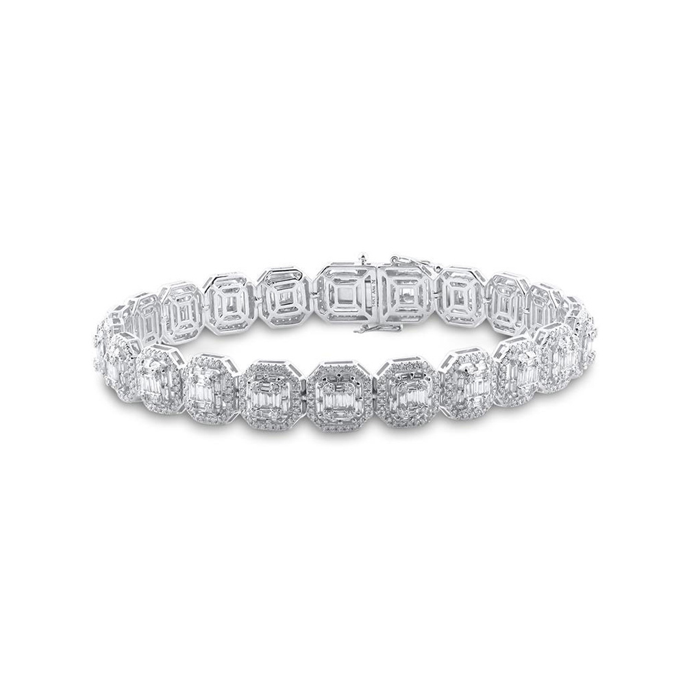 155813 14KT White Gold Baguette Diamond Link Bracelet for Men - 8 CTTW -  GND