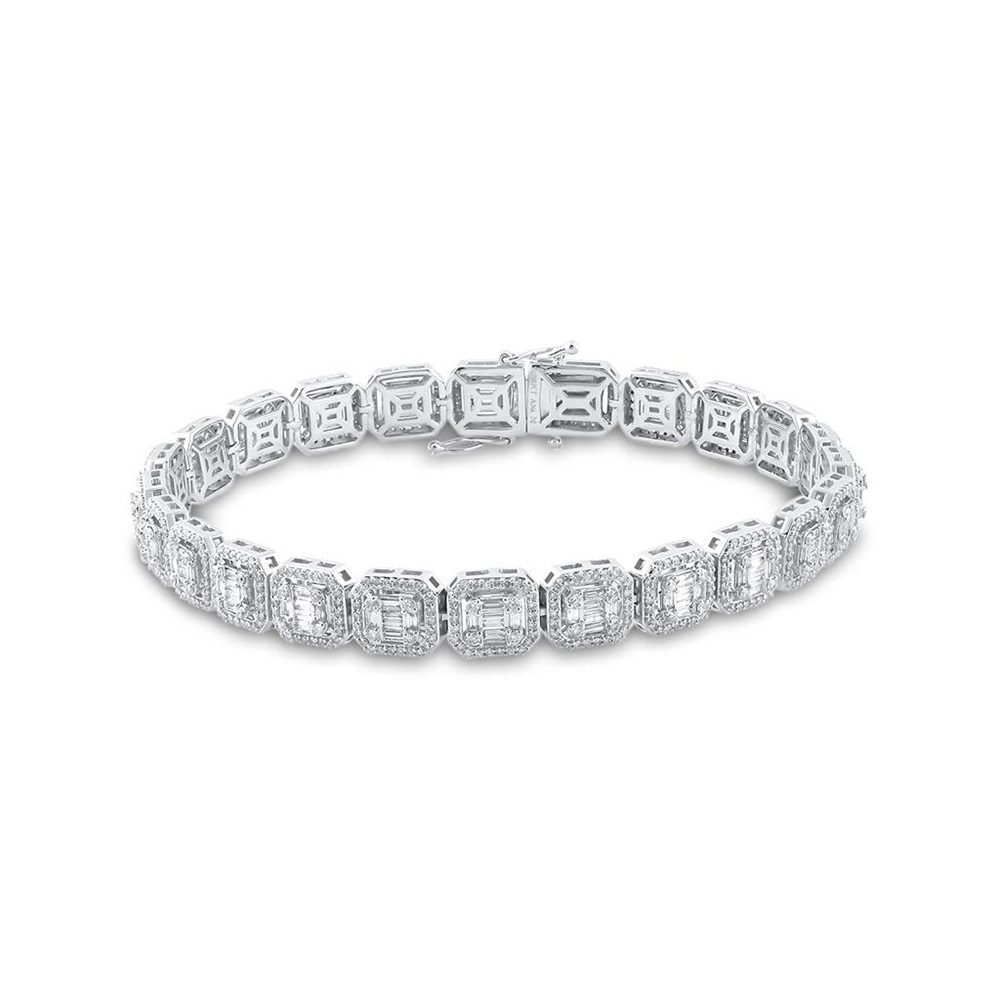 155814 14KT White Gold Baguette Diamond Link Bracelet for Men - 5 & 0.75 CTTW -  GND