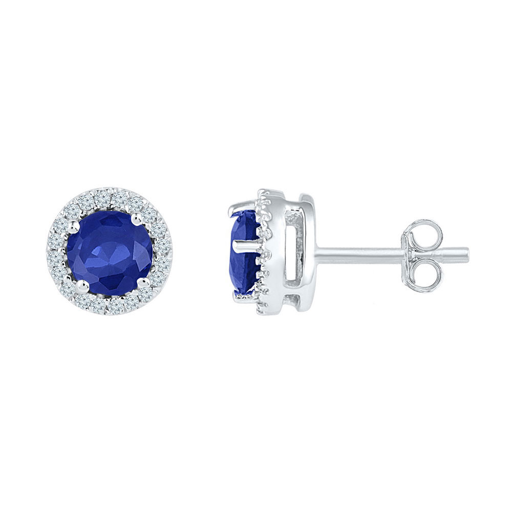Picture of GND 106792 Sterling Silver Round Created Blue Sapphire Stud Earrings for Women - 1 & 0.5 CTTW