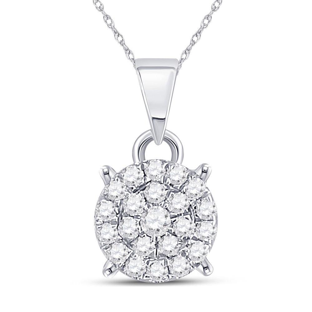 115386 10KT White Gold Round Diamond Circle Cluster Pendant for Women - 0.166 CTTW -  GND