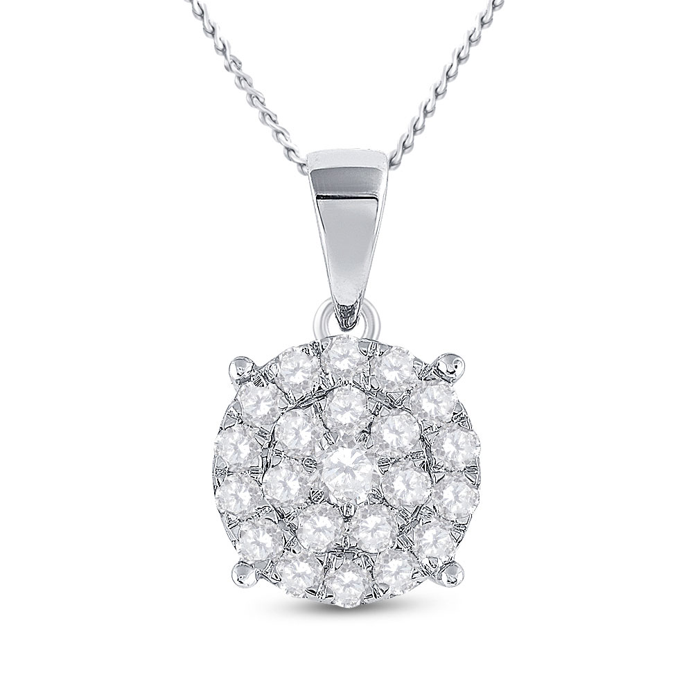 115399 10KT White Gold Round Diamond Cluster Pendant for Women - 2 CTTW -  GND