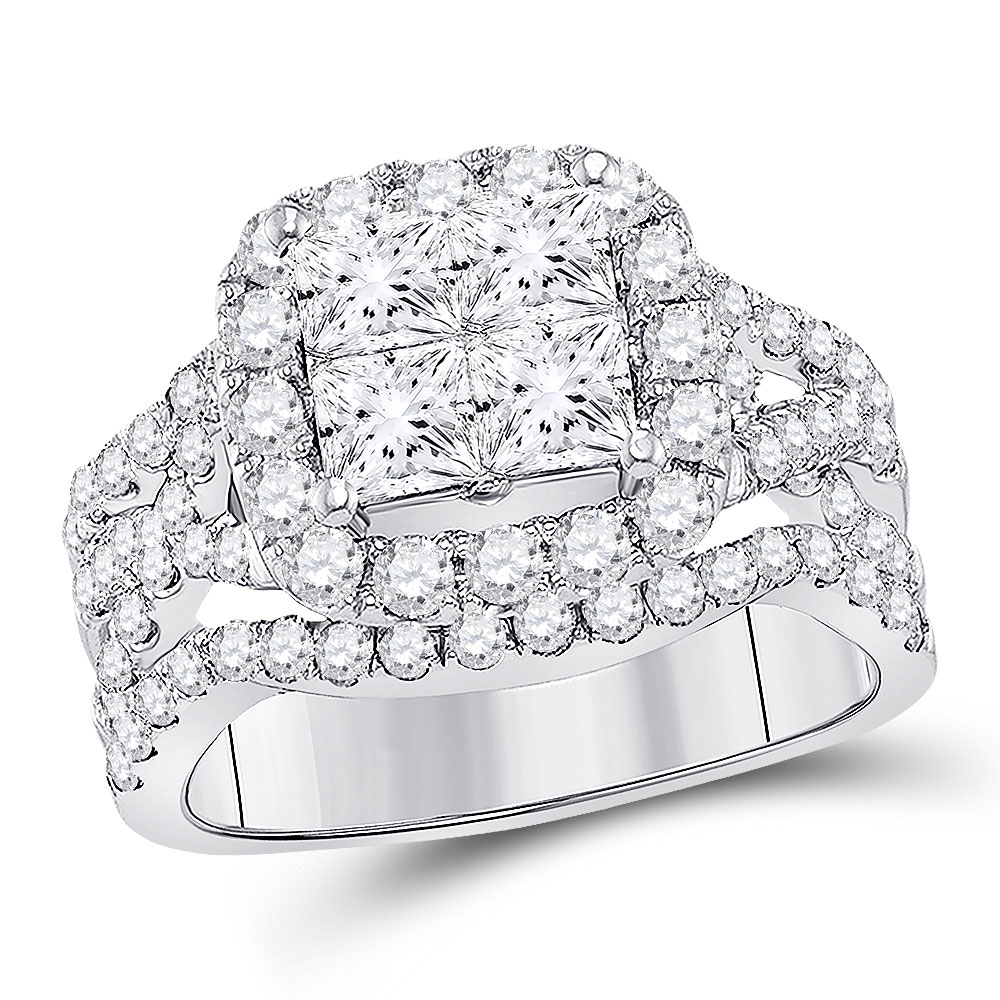 116344 7.43 g 14KT White Gold Princess Diamond Cluster Bridal Engagement Ring - 2 CTTW - Size 7 -  GND