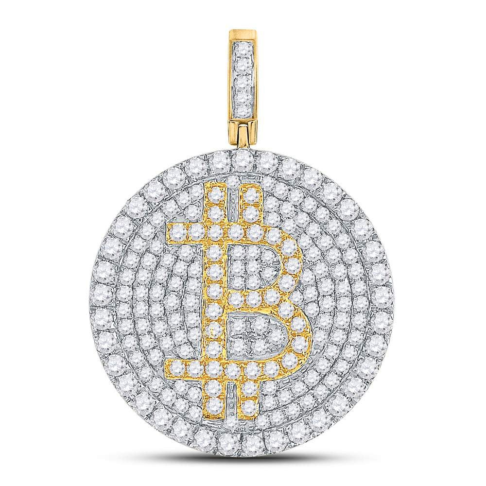 10KT Yellow Gold Round Diamond Bitcoin Circle Charm Pendant for Men - 2 & 0.5 CTTW -  Precious Stone, PR3499622