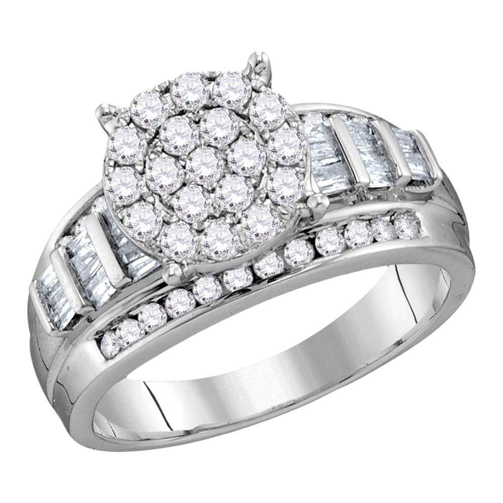 Picture of GND 120526 10KT White Gold Round Diamond Cluster Bridal Engagement Ring - 2 CTTW - Size 10