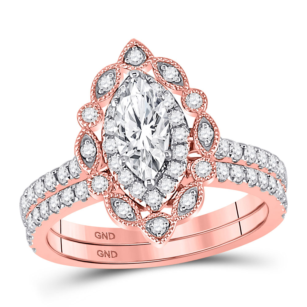 Picture of GND 127595 14KT Rose Gold Marquise Diamond Bridal Wedding Ring Set - 1 & 0.25 CTTW - Size 7