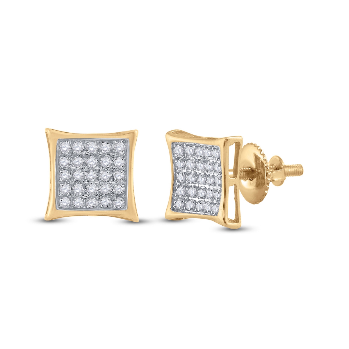 Picture of GND 57625 Yellow-Tone Sterling Silver Round Diamond Kite Square Earrings for Women - 0.166 CTTW