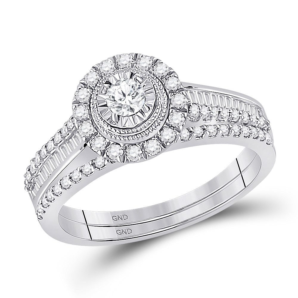 152442 3.71 g 10KT White Gold Round Diamond Bridal Wedding Ring Set - 0.625 CTTW -  GND