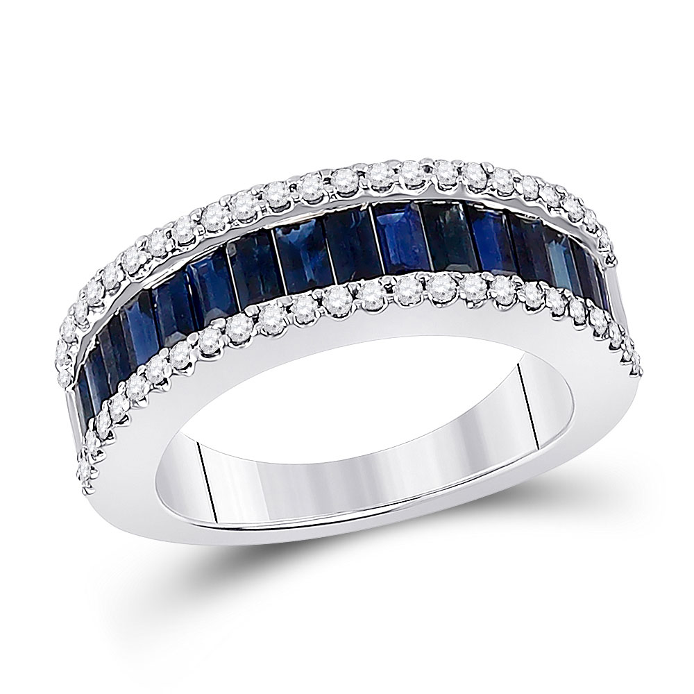 152602 14KT White Gold Baguette Blue Sapphire Anniversary Ring for Women - 2 & 0.5 CTTW