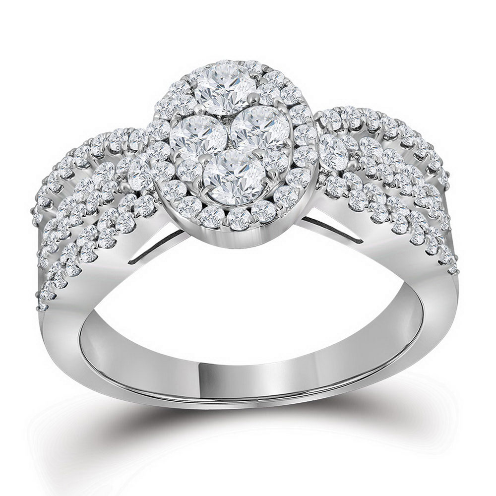 109514 10KT White Gold Round Diamond Oval Cluster Bridal Engagement Ring - 1 & 0.375 CTTW - Size 7 -  GND