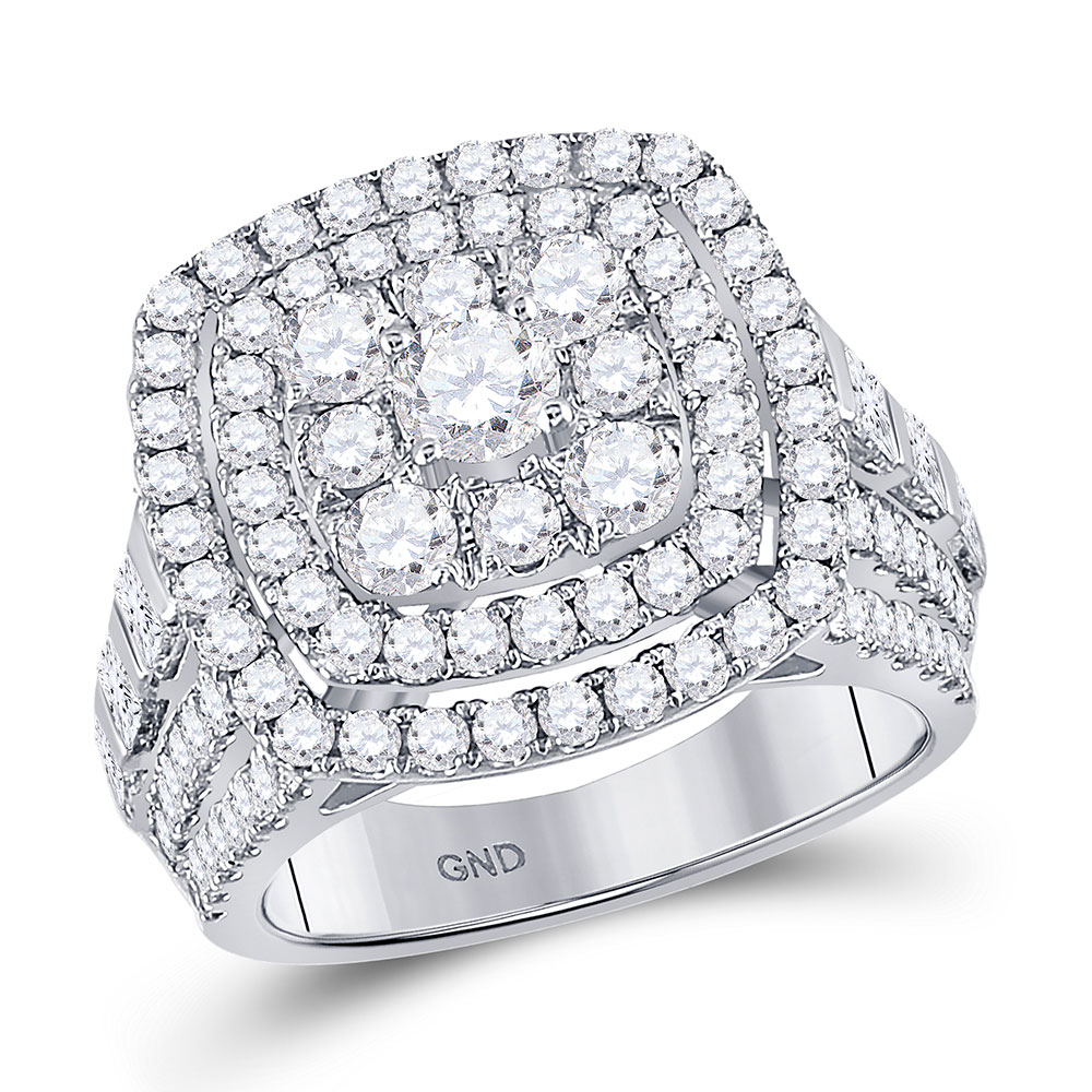 Picture of GND 151310 14KT White Gold Round Diamond Cluster Bridal Engagement Ring - 3 & 0.625 CTTW