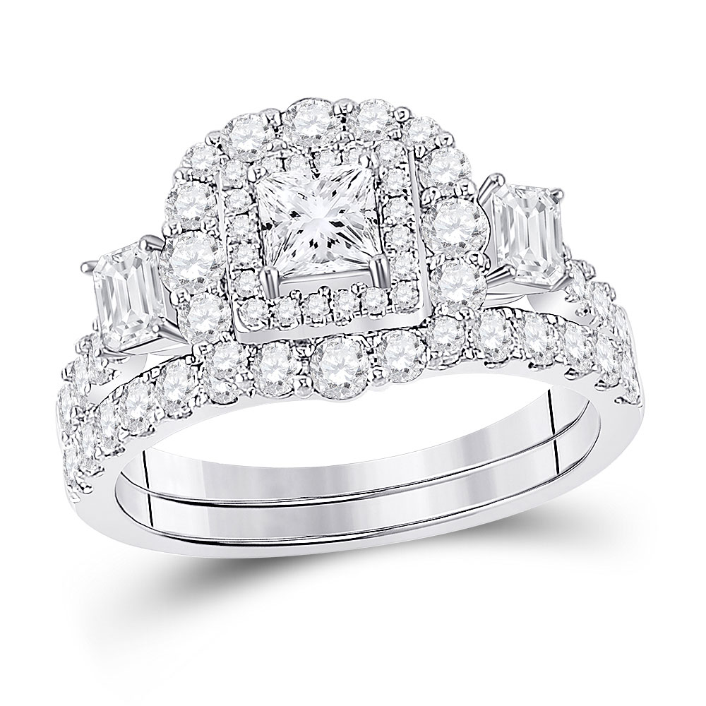 Picture of GND 152884 7.9 g 14KT Two-Tone Gold Princess Diamond Bridal Wedding Ring Set - 2 CTTW