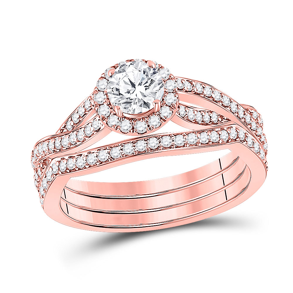Picture of GND 151452 5.86 g 14KT Rose Gold Round Diamond Bridal Wedding Ring Set - 1 CTTW - Size 7